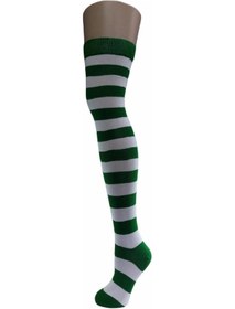 Resim Design Socks Desing Çember Desenli Dikişsiz Dizüstü Çorap-Yeşil 