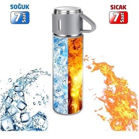 Resim 6005 Kupa Bardaklı Paslanmaz Çelik Termos Seti 500 ML Gri 