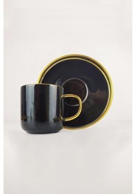 Resim Digithome Kosova Porselen 2 Kişilik Yaldızlı Kahve Fincan Takımı Siyah Gold - İst-121 