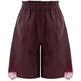 Resim LACE DETAILED PATTERN LEATHER BERMUDA - Burgundy / 38 