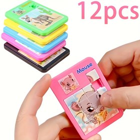 Resim 12 Adet Plastik Hayvan Kaydırma Bulmaca Huaron Yol Oyuncak Bulmaca Doğum Günü Partisi Hediye Ödül Piñata Hazine Sandığı Ödül Paketi Paskalya, Cadılar Bayramı, Noel ve günlük oyunlar için çok uygun. Renk rastgele 
