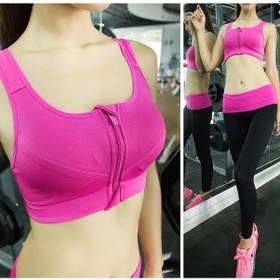 Resim Gül Kırmızısı Büyük Boy Ön Fermuarlı Spor Sutyeni Darbeye Dayanıklı Nefes Alabilen Hiçbir Çelik Halka Koşu Atleti Yoga Spor İç Çamaşırı Kadın Gül Kırmızısı 