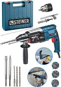 Resim STEİNER Alman 4000 Watt Profesyonel Kırıcı Delici Hilti Darbeli Matkap Gri + 5 Adet Uç + Mandren 