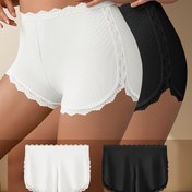 Resim 2'li Paket Plus Beden Kadınlar İçin Yüksek Bel Karın Kontrolü Kalça Kaldırıcı Nefes Alabilen Kontrast Dantel Tek Renk Şık Esnek Külot 