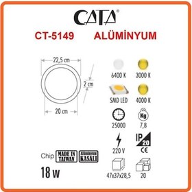 Resim Cata 5169 18W Sıva Altı Slim Led Panel Armatür Beyaz 