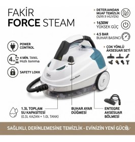 Resim Fakir Force Pro Buharlı Temizleyici 4dk'da 100° Kadar Hızlı Isınma, 14 Parça Temizleme Aparatı Fakir Tr Garantili 