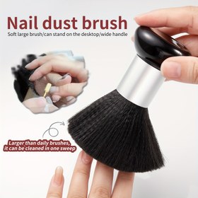 Resim Hassas İşlenmiş - Ergonomik Saplı Yumuşak Büyük Tırnak Toz Fırçası - Manikür Hazırlığı ve Son Bakım için Nazik Temizlik Aracı, Siyah Kıllar, Masaüstü Stand Özellikli, Tırnak Fırçası 
