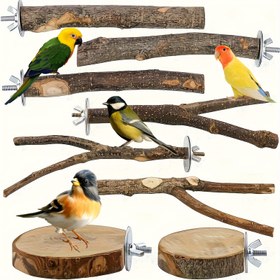 Resim 8 Parça Doğal Ahşap Kuş Tüneği Seti - Papağanlar, Muhabbet Kuşları, Conurelar, Muhabbet Kuşları, İspinozlar İçin Güçlendirilmiş Ahşap Kuş Standı - Asılı Çok Dallar Tüneği Platformu Hamak Salıncak Oyuncak - Şarj Edilemeyen, Kuş Güvenli 