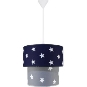 Resim Şenay Aydınlatma Çocuk Odası Ikili Silindir Kumaş Avize Sarkıt-Lacivert Gri Yıldız 