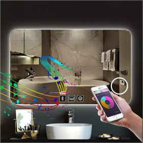 Resim Dnr-Mirror75x105 Cm Bluetoothlu Buğu Yapmayan Makyaj Aynalı Dokunmatik Beyaz Ledli Dikdörtgen Banyo Aynası 