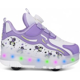 Resim Tekiner Işıklı Paten Tekerlekli Ayakkabı | LED Işıklı, Kaykaylı, Spor Çocuk Sneaker Patenli 