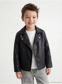 Resim LC Waikiki LCW Kids Siyah Deri Görünümlü Erkek Çocuk Mont 