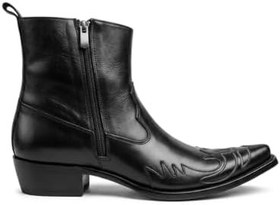 Resim King Shoes Hakiki Deri Siyah Kovboy Bot 