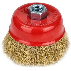 Resim Çanak Fırça 75mm Dalgalı Sarı Telli M14 Vidalı 