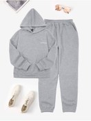 Resim CLAYES California Minimal Yazı Eşofman Takımı Sweatshirt Jogger - Gri Baskılı Oversize Şardonlu Kapüşonlu 