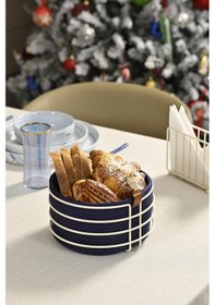 Resim Bej Yuvarlak Ekmek Sepeti Şık,ekmeklik Lacivert Hasır Örmeli Makrome-çok Amaçlı Metal Paslanmaz Bej 