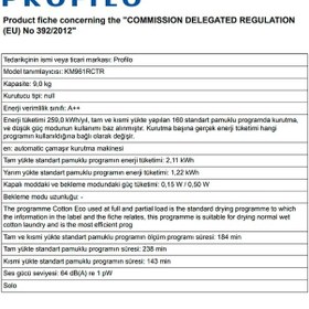 Resim Profilo KM961RCTR 9 KG Isı Pompalı Çamaşır Kurutma Makinesi 
