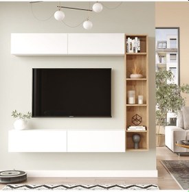 Resim Nasser Tv Ünitesi Kitaplık Duvara Monte Sepet-beyaz Nas1-sw Kahverengi - Beyaz 