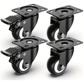 Resim Dashanshop 4 Adet 1.5" Kilitli Ağır Hizmet Döner Tekerlek - Mobilya Ve Ofis İçin Dayanıklı Siyah Metal 