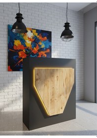 Resim Resital Ledli Karşılama Bankosu G-90 Cm Ofis Kasa Resepsiyon Masası Banko-001-4-6 