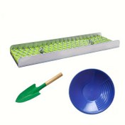 Resim 3 parça kombinasyon oluk kilidi uzunluk 30.48 cm genişlik 8.79 cm, lavabo çapı 38.0 cm, kürek toplam uzunluğu 25.4 cm küçük ekran Altın oluk kilidi metal dedektörü aksesuarları, nehirler için taşıma kolay Amoy araçları, kazıma, dere 