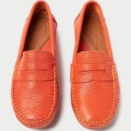 Resim 202-orj Hakiki Deri Oval Burunlu Kadın Turuncu Babet & Loafer Ayakkabı, Turuncu, 3 