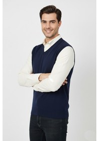 Resim Erkek V Yaka Süveter Çelik Örgü Regular Kalıp Bgl-st04839 İndigo 