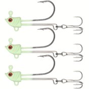 Resim 3 adet Işıklı Balık Başlı Jig Kancaları - Çift & Üçlü Dikenli Kurşun Başlı Balıkçılık Yemleri Gri Renkte, Kan Oluklu Gerçekçi Tasarım, Bass & Deniz Balıkçılığı İçin İdeal - Şükran Günü/Yeni Yıl/Babalar Günü İçin Balıkçılar İçin Mükemmel Hediye, Balıkçılık Kancaları 