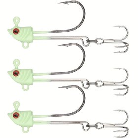 Resim 3 adet Işıklı Balık Başlı Jig Kancaları - Çift & Üçlü Dikenli Kurşun Başlı Balıkçılık Yemleri Gri Renkte, Kan Oluklu Gerçekçi Tasarım, Bass & Deniz Balıkçılığı İçin İdeal - Şükran Günü/Yeni Yıl/Babalar Günü İçin Balıkçılar İçin Mükemmel Hediye, Balıkçılık Kancaları 