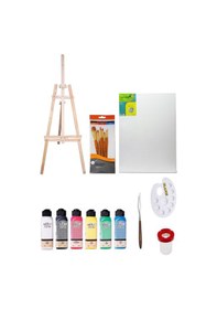 Resim Artdeco Ana Renkler 6'lı Daler Rowney Fırça Seti 7'li 3 Ayaklı Şövale 35x50 Tuval Akrilik Seti 