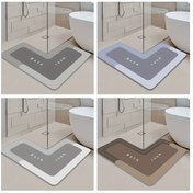 Resim 1 Adet Modern Minimalist Harf Stili L Şekilli Banyo Paspası - Yumuşak Diatomit & Polyester Süper Emici Hızlı Kuruyan Kaymaz Kauçuk Tabanlı, 4 Renk (Siyah/Beyaz, Gri/Bej, Kahverengi/Beyaz, Açık Mavi/Koyu Kahve) Banyo, Duş, Tuvalet Girişi İçin - Noel Ev Dekoru, Banyo Halıları, Duş Güvenliği Matı, Çağdaş Yazı Tasarımı, Hızlı Kuruma Malzemesi 