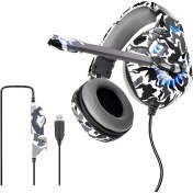 Resim Digital Computer Home Ovleng Q8 Kamuflaj Kablolu Oyun Kulaklığı E-Spor Işık Efektli Ayarlanabilir Kulaklık USB 7.1 Kanallı Kulak Üstü Kulaklık-Camo Gri (Yurt Dışından) 