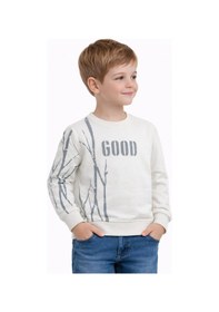 Resim Baglan Erkek Çocuk Önü Arkası Baskılı Sweatshirt Bgl-st05241 Ekru 