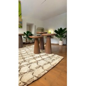 Resim Wood Wooden Ahşap Kahverengi Renk 3lü Set Mantar Yan Sehpa Fiskos Çiçeklik Decorative 