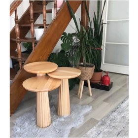 Resim Simillo Home & Living Wood Ahşap 3’Lü Set Fitilli Mantar Yan Sehpa Modern Fiskos / Çiçeklik 