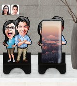 Resim Bk Gift Kişiye Özel Sevgililer Karikatürlü Ahşap Biblo Telefon Standı-101 