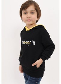 Resim Toontoy Kids Toontoy Erkek Çocuk Relax Fit Kapüşonlu Cepli Baskılı Sweatshirt - 2 İplik Siyah 