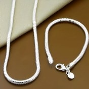 Resim 925 Sterling Gümüş Yılan Kemiği Bileklik ve Kolye Seti, Dayanıklı Malzeme ile Şık Tasarım, Günlük Giyim ve Şenlik Günleri için Uygun 