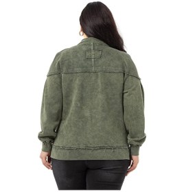 Resim Büyük Beden Pis Dikişli Fermuarlı Yırtmaçlı Parça Boyalı Haki Sweatshirt-haki Haki 