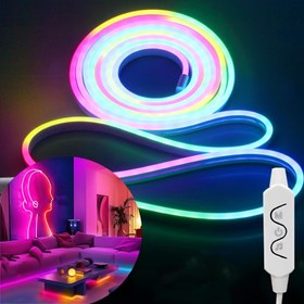 Resim AMILL Canlı RGB LED Neon İp Işıkları - 101.6/299.72/497.84cm, USB ile Çalışan & Müzikle Senkronize, Modern Ev Dekoru, Partiler & Festivaller için Esnek DIY Aydınlatma, Duvar Dekoru için Neon Tabelalar 