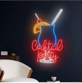 Resim Cocktail Party Yazılı Ve Şekilli Neon Tabela Çok Renkli 