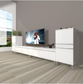 Resim Decoraktiv Eko 9200t Mdf Krom Ayaklı Tv Ünitesi Tv Sehpası - Parlak Beyaz 