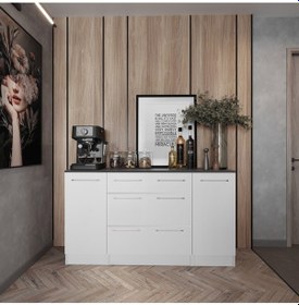 Resim Hula Mutfak 2 Kapaklı-3 Çekmeceli Alt Modül -200 Cm - Çok Amaçlı Dolap -beyaz-tezgah Dahil Beyaz 