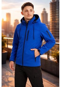 Resim Vatan Tekstil Erkek Slim Fit Softshell Kapüşonlu Erkek Mont Su İtici Rüzgar Geçirmez Mavi 