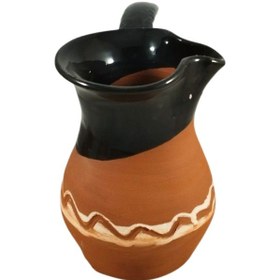 Resim Kırmızı Toprak Desenli Siyah Cezve Türk Kahve Cezvesi 