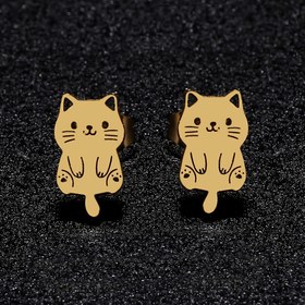 Resim Kadınlar için Şık Altın Tonlu Kedi Küpeleri - Eğlenceli Karikatür Tasarımıyla Zarif Paslanmaz Çelik Küpeler, Günlük Giyim İçin Mükemmel, Günlük Küpeler | Karikatür Kedi Küpeleri | Dayanıklı Küpeler 