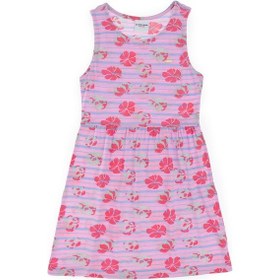 Resim U.S. Polo Assn. Kız Çocuk Açık Pembe Bisiklet Yaka A-Form Desenli Örme Elbise 50306245-VR078 