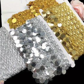 Resim 1 adet, 9.14 metrelik göbek dansı kalça eşarpı püskül yuvarlak bakır paralarla, kumaş aksesuarlar, dans kostümü süslemesi, Altın/Gümüş renk seçeneği 