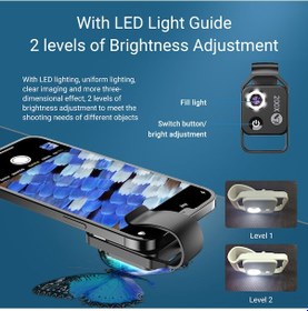 Resim Tenfowee Apexel Ms002 200x Profesyonel Mikroskop Lens - Evrensel Telefon Klipsli, Led Aydınlatmalı, Cep Boyutunda Siyah 