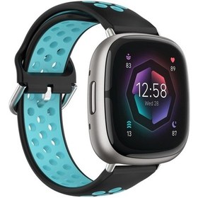 Resim Fitbit Sense İki Renkli Delikli Nefes Alabilen Silikon Saat Kordonu 